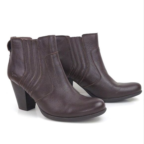 boc Shoes - BOC Braven Pebbled Leather Chocolate Brown Heel Ankle Boots Size 8.5
